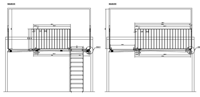 Zeichnung Dachterrasse, Dachzinne mit Treppe und Atrium, Holzrost aus Lärchenholz