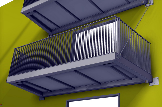 3D Modell Untersicht Balkone mit Geländer verzinkt