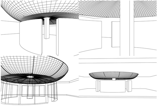 3D Zeichnung der Kuppel aus Stahlrohr, Lichtdecke
