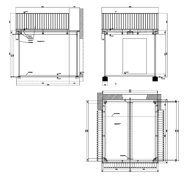 Zeichnung Balkonabau mit wasserdichtem Boden und Geländer