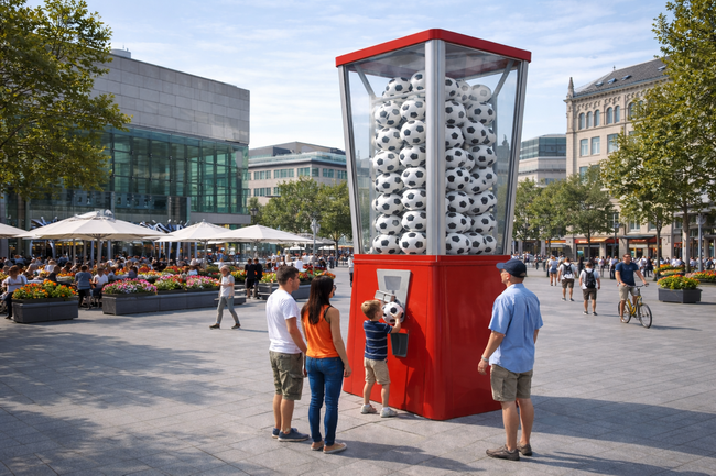 riesen kaugummiautoamt fussbaelle promotion 00