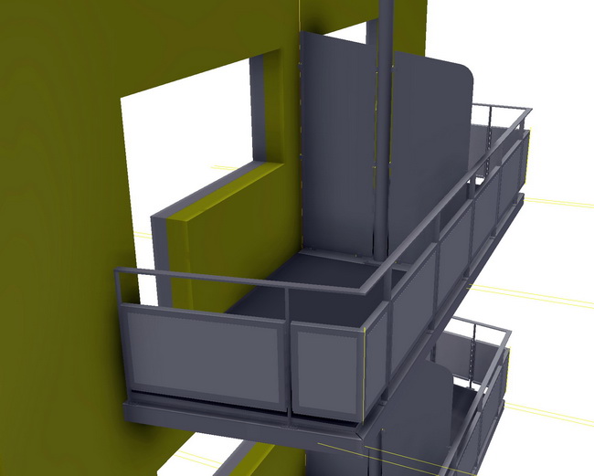 3D Modell Balkone mit einer zentralen Stütze